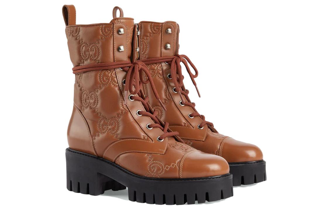 (W) Gucci Quilted Lace-Up Boots 'Brown' 圖 2