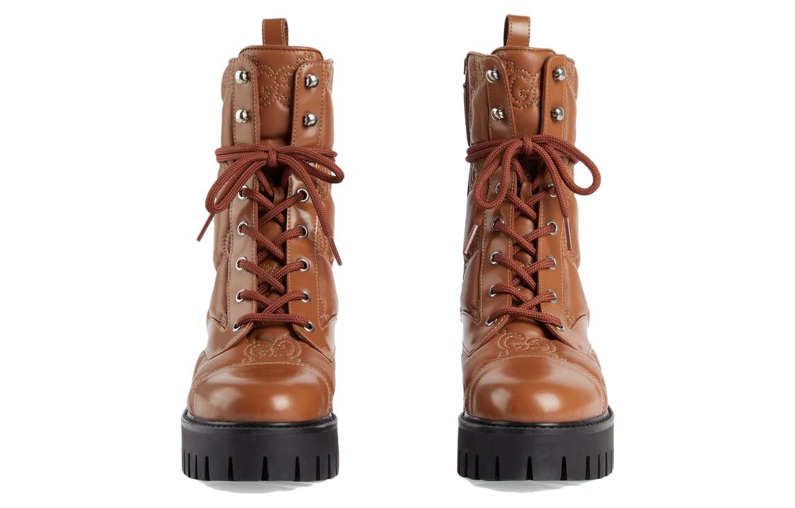 (W) Gucci Quilted Lace-Up Boots 'Brown' 圖 3