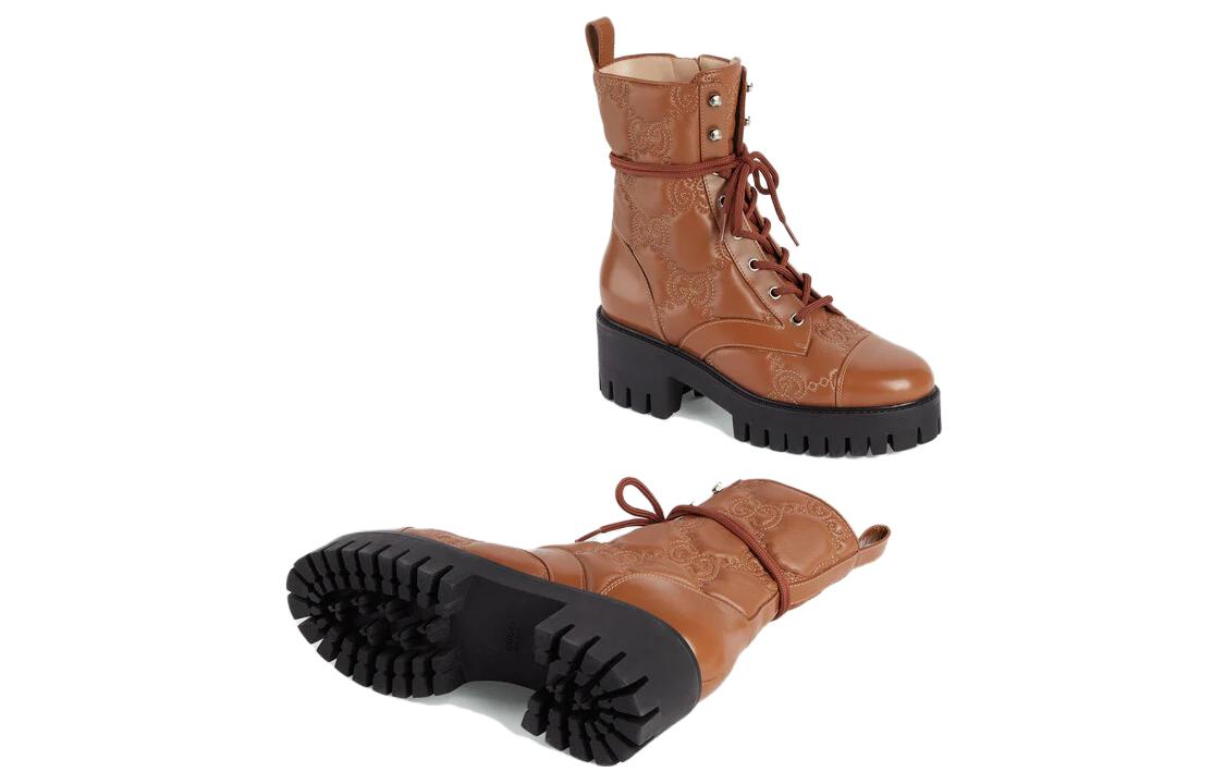 (W) Gucci Quilted Lace-Up Boots 'Brown' 圖 5