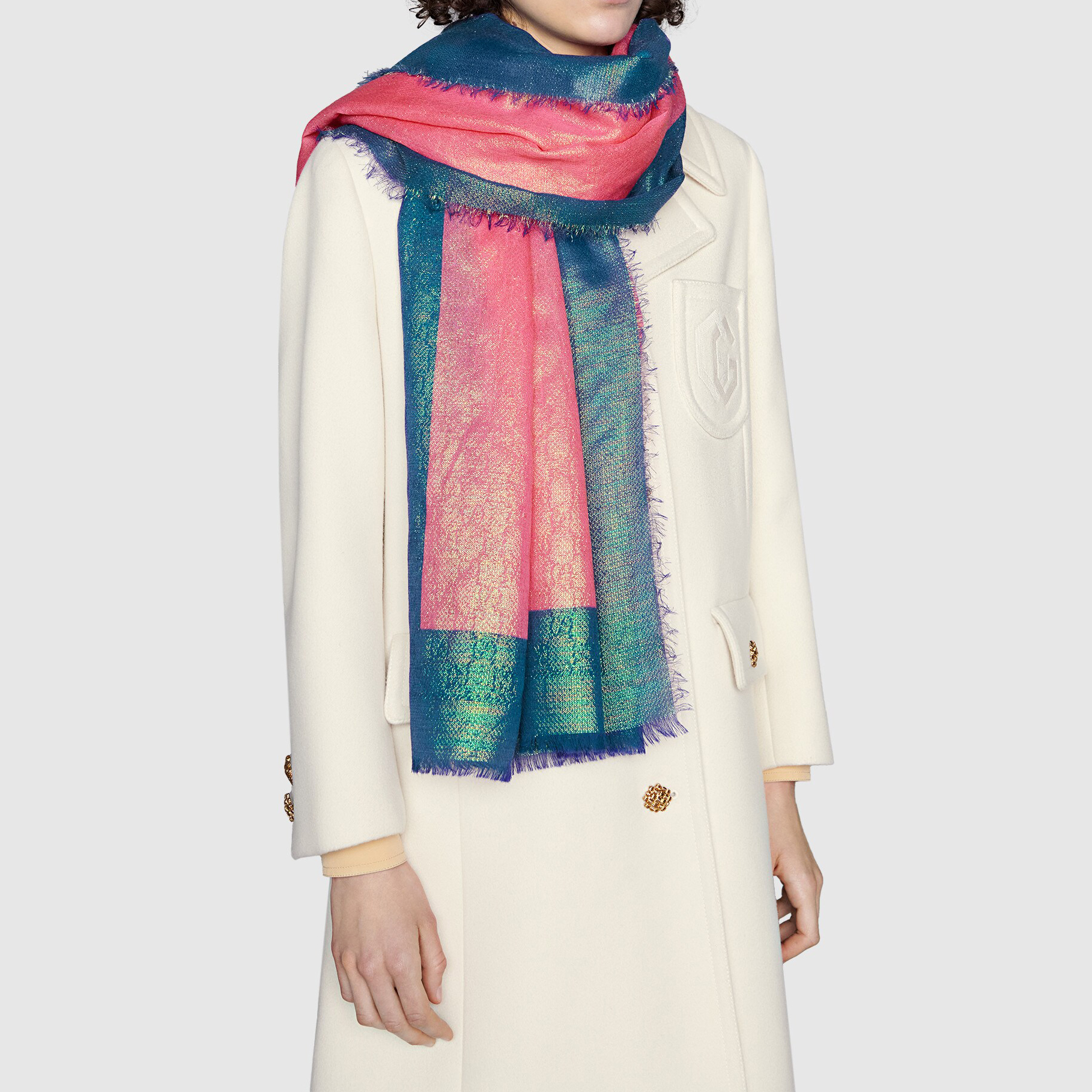 (Women) GUCCI Rainbow Wool Shawl for Women - Purple/Pink. 661466-3GACL-4372 圖 4