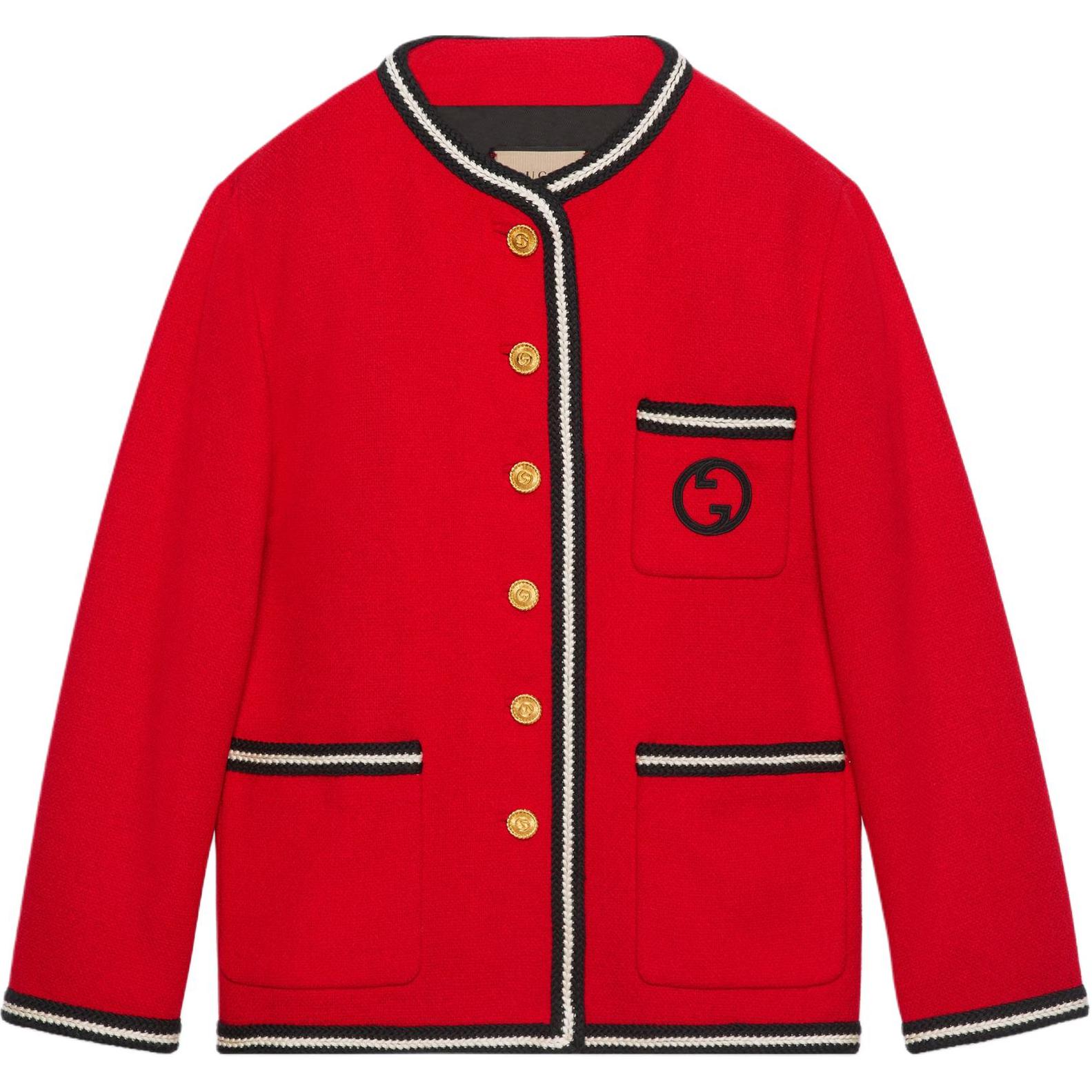 (Women) Gucci Red Badge Striped Embroidered Loose Long-Sleeve Jacket 776310-ZAPW3-6535