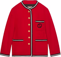 (Women) Gucci Red Badge Striped Embroidered Loose Long-Sleeve Jacket 776310-ZAPW3-6535 (Women) Gucci Red Badge Striped Embroidered Loose Long-Sleeve Jacket 776310-ZAPW3-6535