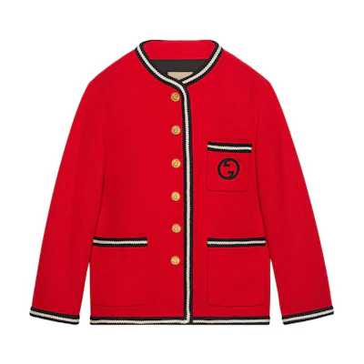 (Women) Gucci Red Badge Striped Embroidered Loose Long-Sleeve Jacket 776310-ZAPW3-6535