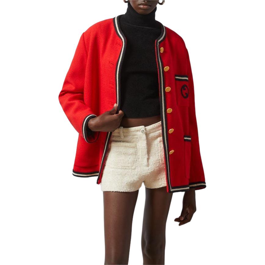 (Women) Gucci Red Badge Striped Embroidered Loose Long-Sleeve Jacket 776310-ZAPW3-6535 圖 3