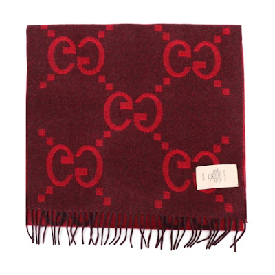 (Women) GUCCI Red Double G Cashmere Jacquard Scarf. 674275-3G344-6473