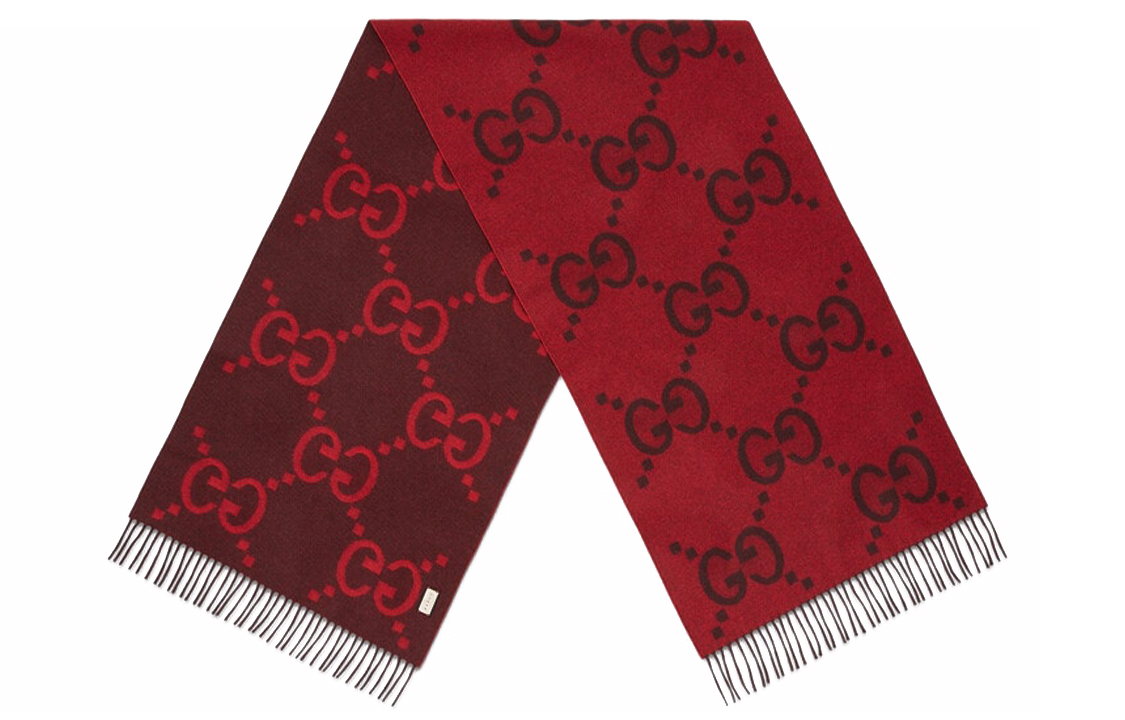 (Women) GUCCI Red Double G Cashmere Jacquard Scarf. 674275-3G344-6473 圖 3