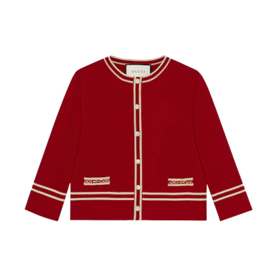 (Women) Gucci Red Knit Top with Horsebit & Stripes Trim 652582-XKBNZ-6176