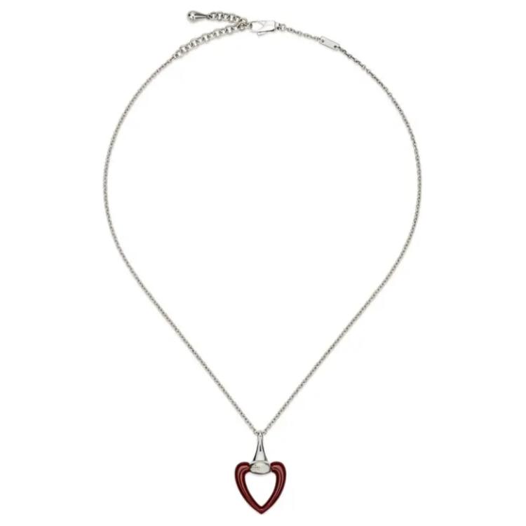 (Women) GUCCI Red Openwork Heart Pendant 925 Silver Necklace for Women - Silver. 814961-JAAIF-8166 圖 4