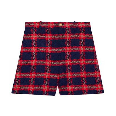 (Women) Gucci Red Plaid Button Mid-Rise Straight Casual Shorts 681239-ZAGLK-4956