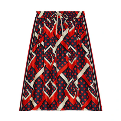 (Women) Gucci Red Polka Dot Maze Print Long Skirt 658072-XJDI1-9376