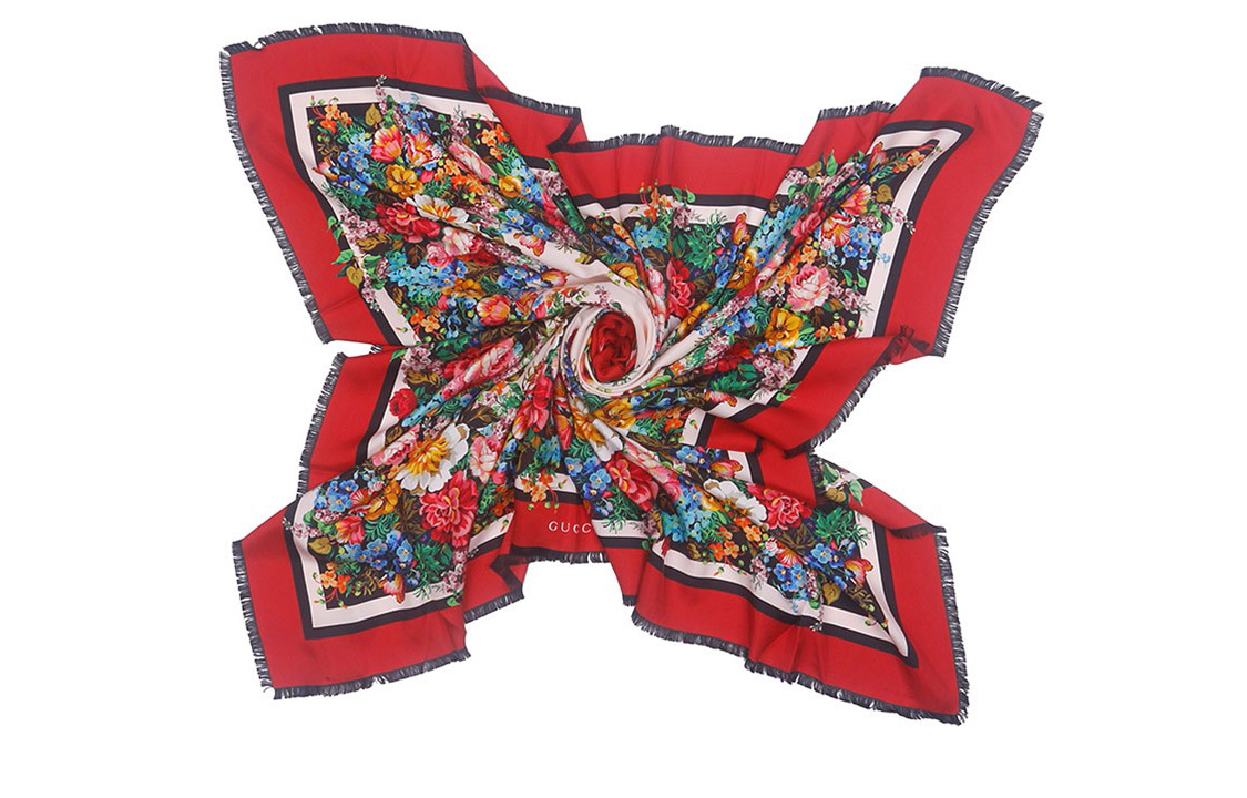 (Women) GUCCI Red Reversible Floral Silk Scarf for Women. 499462-3G001-1088 圖 3