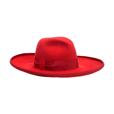 (Women) GUCCI Red Silk Ribbon Wide Brim Rabbit Felt Hat 565105-4HF93-6474