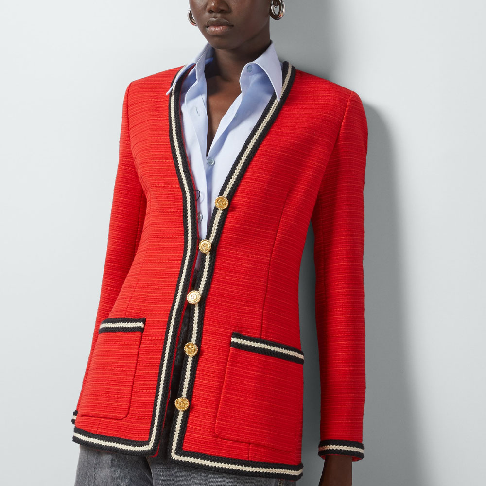 (Women) Gucci Red Single-Breasted Jacket with Colorblock Woven Stripes 761172-ZAO5D-6349 圖 3