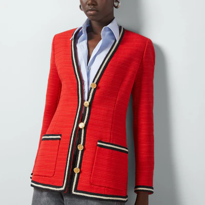 (W) 구찌 레드 컬러블록 스트라이프 싱글 브레스트 재킷 761172-ZAO5D-6349 Lookbook (W) 구찌 레드 컬러블록 스트라이프 싱글 브레스트 재킷 761172-ZAO5D-6349