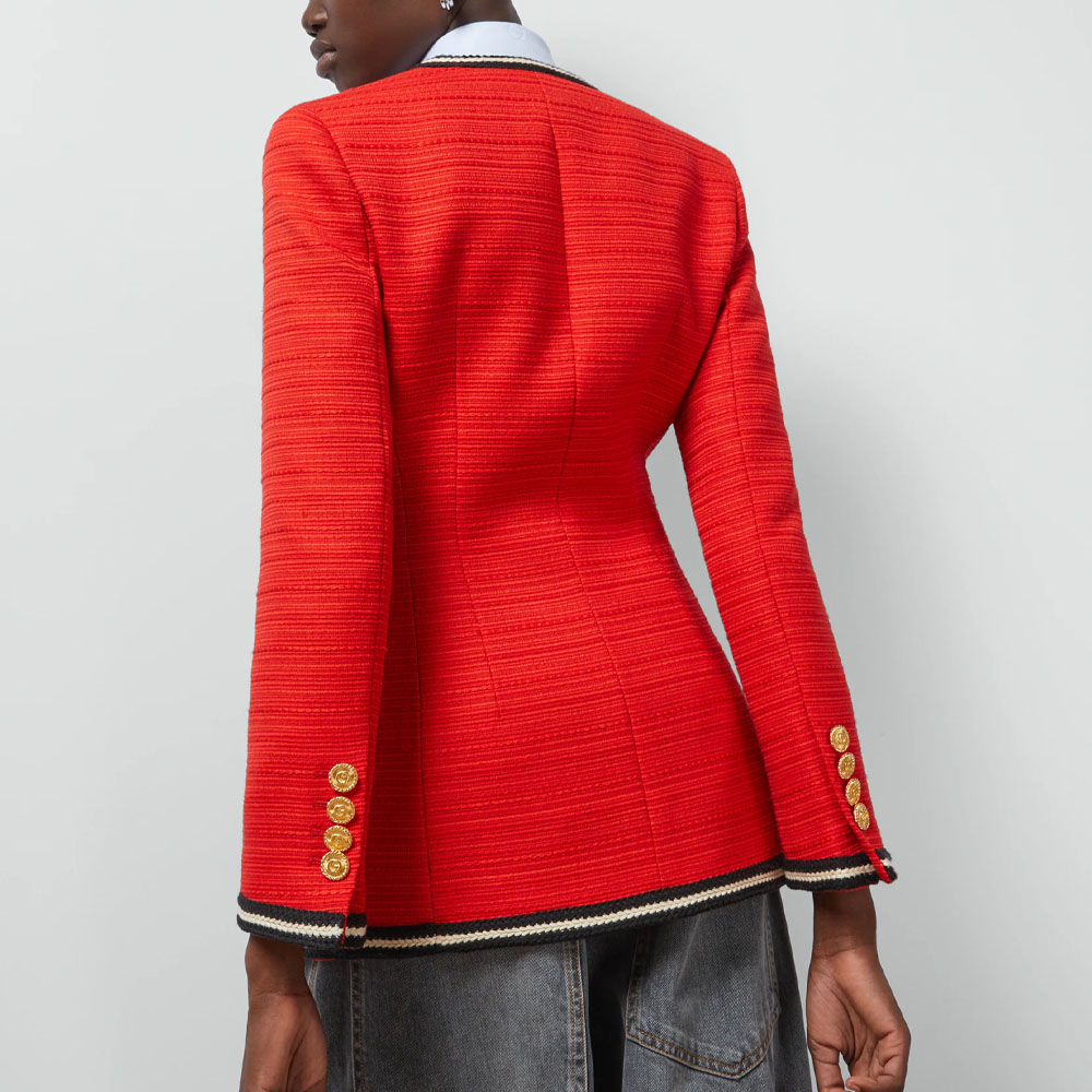 (Women) Gucci Red Single-Breasted Jacket with Colorblock Woven Stripes 761172-ZAO5D-6349 圖 4