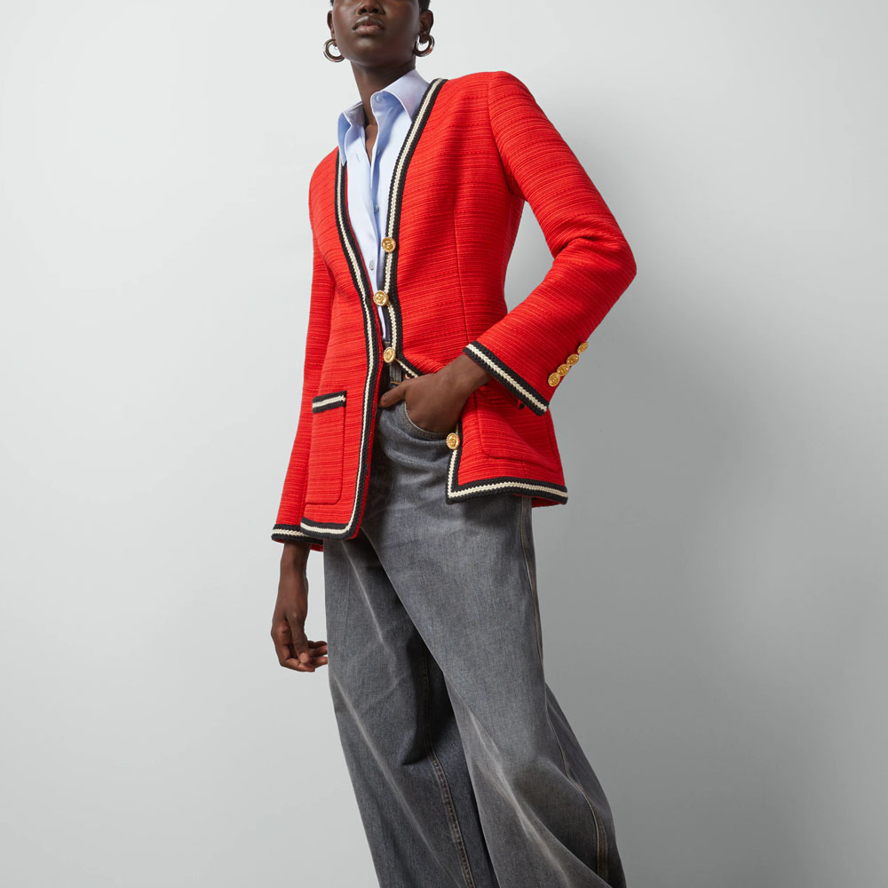 (Women) Gucci Red Single-Breasted Jacket with Colorblock Woven Stripes 761172-ZAO5D-6349 圖 5