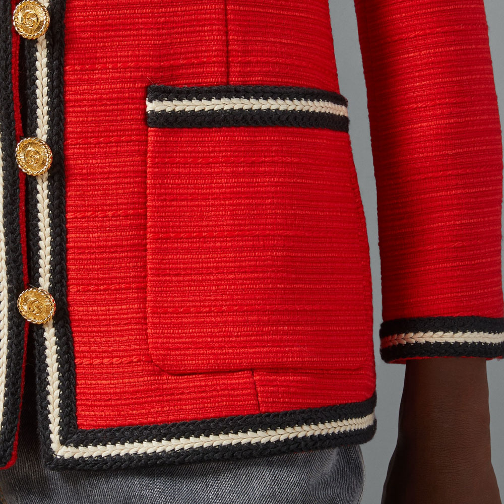 (Women) Gucci Red Single-Breasted Jacket with Colorblock Woven Stripes 761172-ZAO5D-6349 圖 8