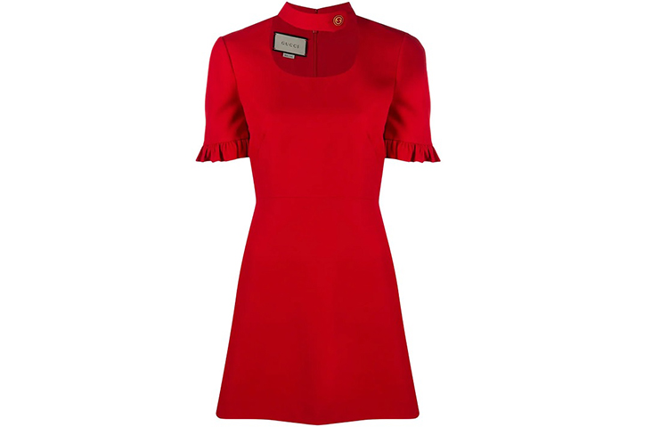 (Women) Gucci Red Solid Short-Sleeve Mini Dress 631481-ZAD88-6497