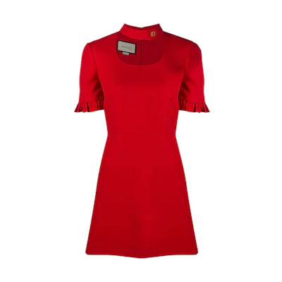 (Women) Gucci Red Solid Short-Sleeve Mini Dress 631481-ZAD88-6497
