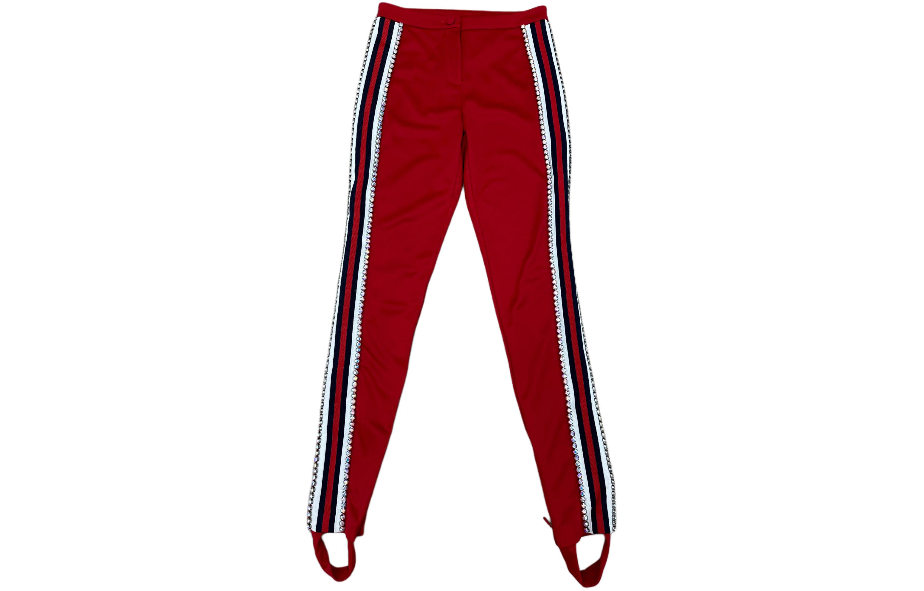 (Women) Gucci Red Stripe-Trim Button-Front Leggings 489728-X9F93-6051