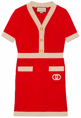(Women) Gucci Red Stripe Logo V-Neck Button Casual Short Sleeve Dress 606017-XKA4A-6367 Buy (Women) Gucci Red Stripe Logo V-Neck Button Casual Short Sleeve Dress 606017-XKA4A-6367