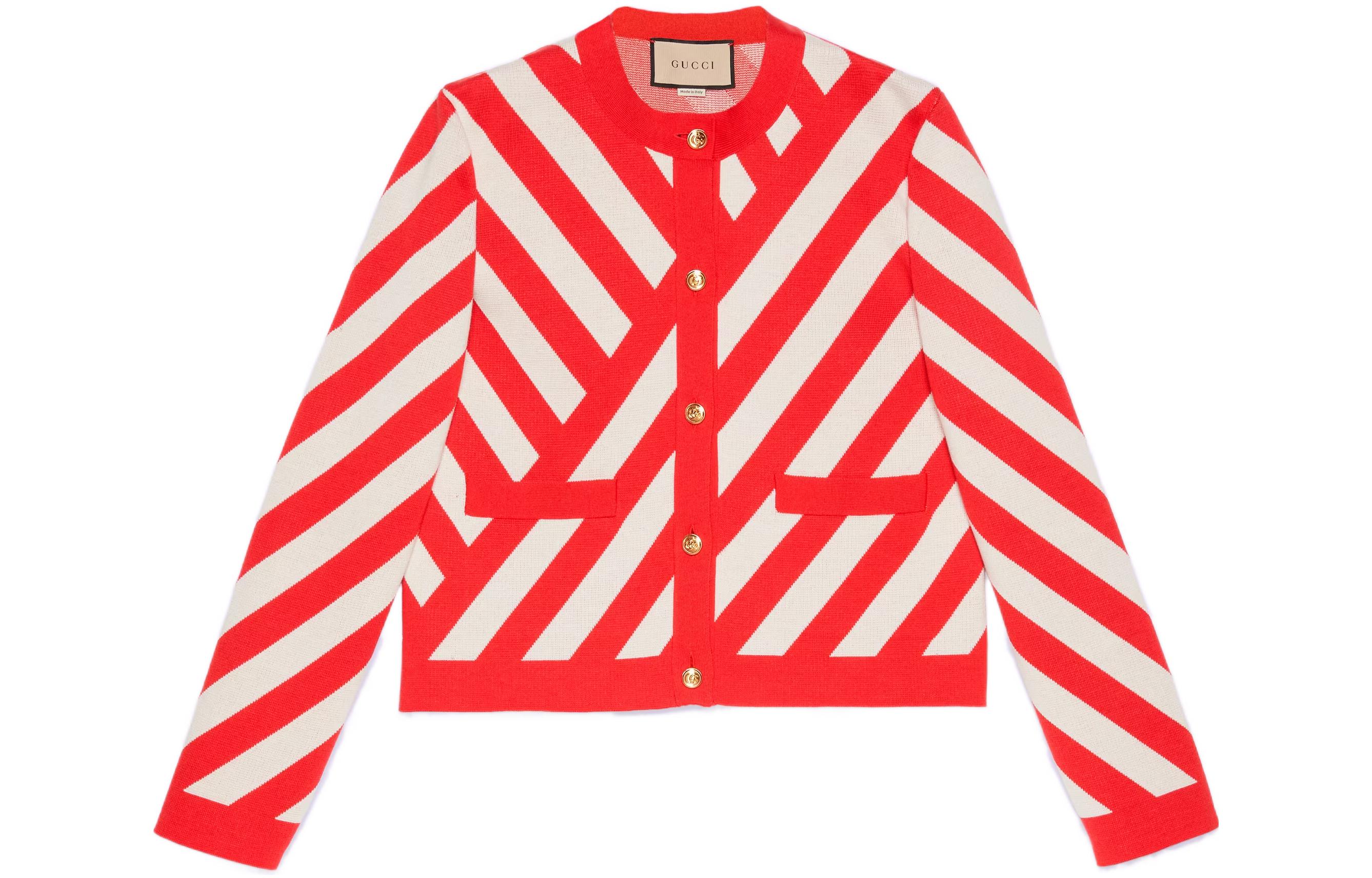 (Women) Gucci Red Striped Jacquard Knit Button-Up Sweater SS23 731047-XKCZH-6367