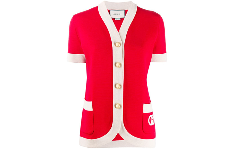 (Women) Gucci Red Wool Knit Top with Gold GG Button 599254-XKA4A-6367