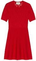 (Women) Gucci Red Wool Short Sleeve Cutout Dress 650399-XKBR0-6099 (Women) Gucci Red Wool Short Sleeve Cutout Dress 650399-XKBR0-6099