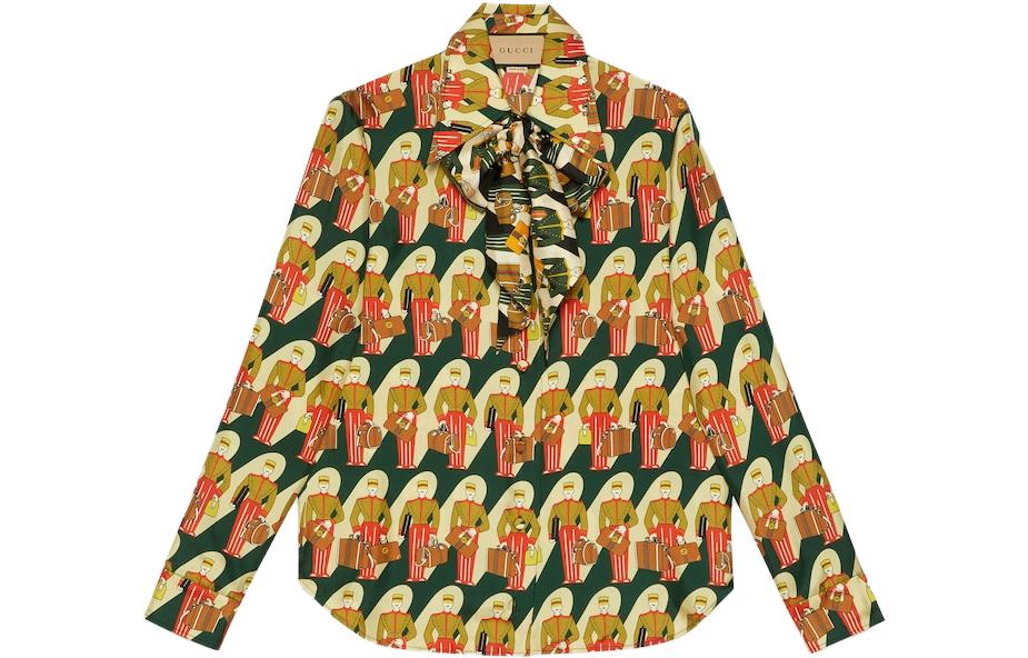 (Women) Gucci Relaxed Fit Button-Up Shirt with Graphic Print, Multicolor 752812-ZANR4-3087