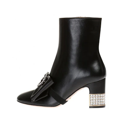 (W) Gucci Removable Bow Leather Ankle Boots 'Black'