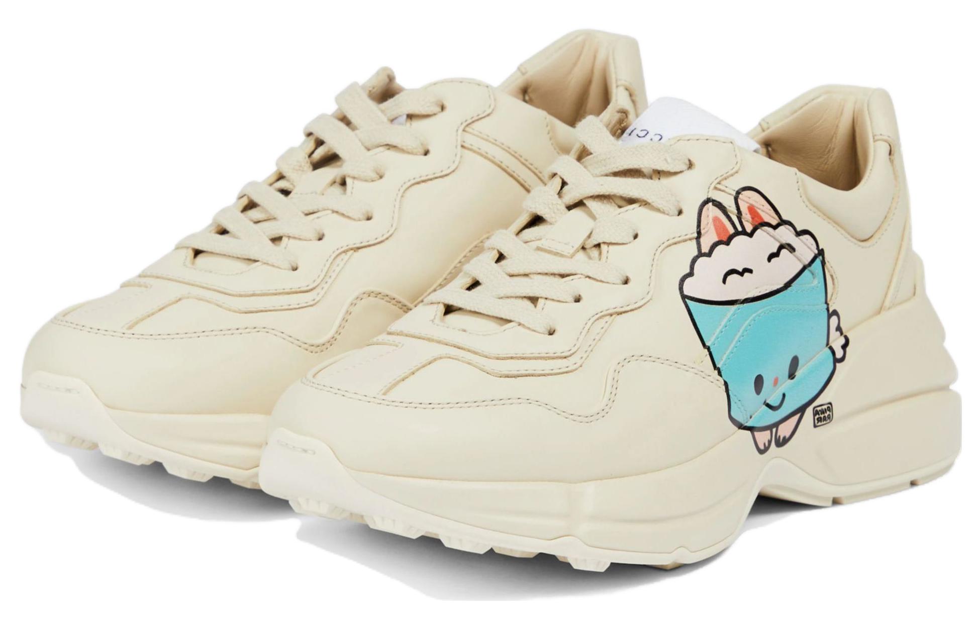 Buy (W) 古驰Kawaii Rhyton奶油白色皮革运动鞋 738776-DRW00-9522