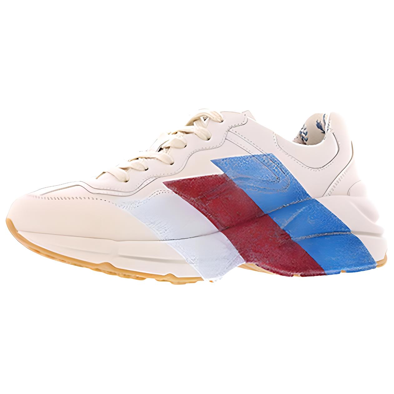 Buy GUCCI古馳 Rhyton 皮革 厚底綁帶 減震 低幫 老爹鞋 女款 白紅藍