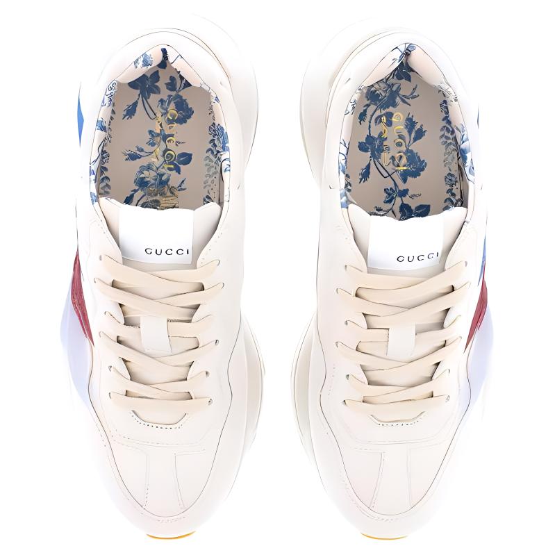 Lookbook GUCCI古馳 Rhyton 皮革 厚底綁帶 減震 低幫 老爹鞋 女款 白紅藍