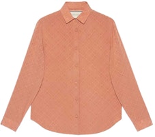 (Women) Gucci Rose Pink GG Silk Check Long Sleeve Sunscreen Shirt 622196-ZADWP-5245 (Women) Gucci Rose Pink GG Silk Check Long Sleeve Sunscreen Shirt 622196-ZADWP-5245