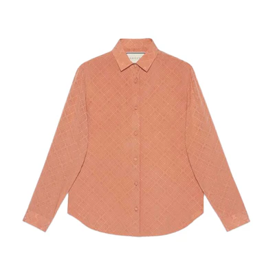 (Women) Gucci Rose Pink GG Silk Check Long Sleeve Sunscreen Shirt 622196-ZADWP-5245