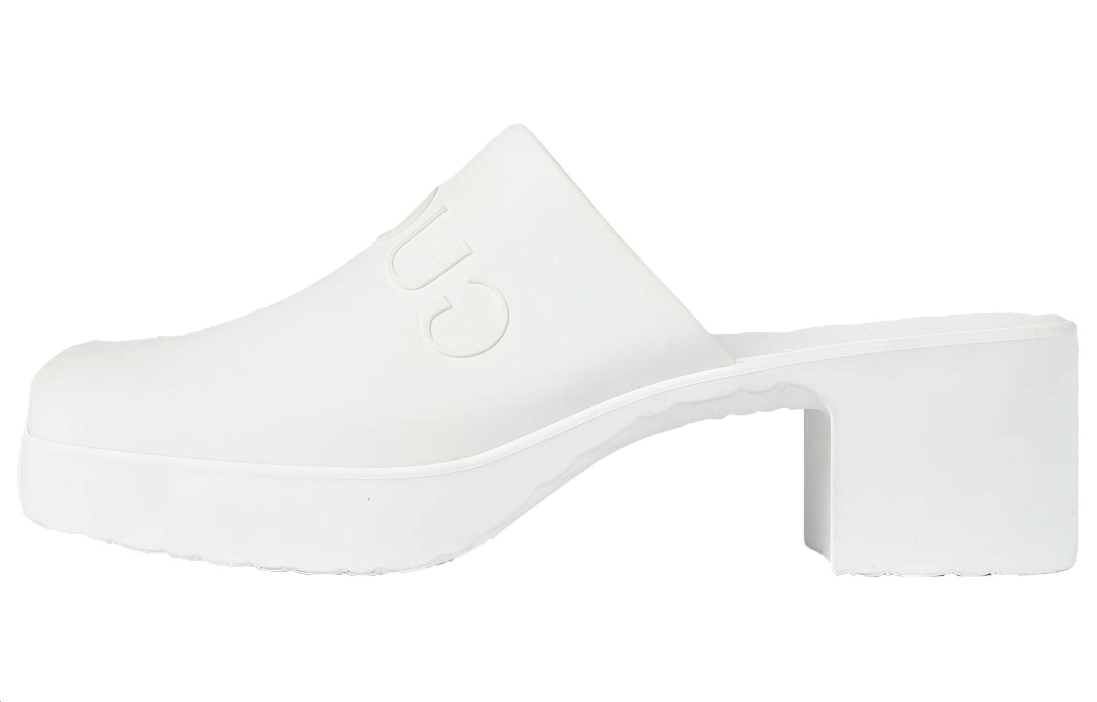 (Women) Gucci Rubber Embossed Logo Mule White 725899-J8700-9014