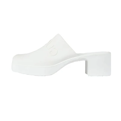 (W) Gucci Rubber Embossed Logo Mule White