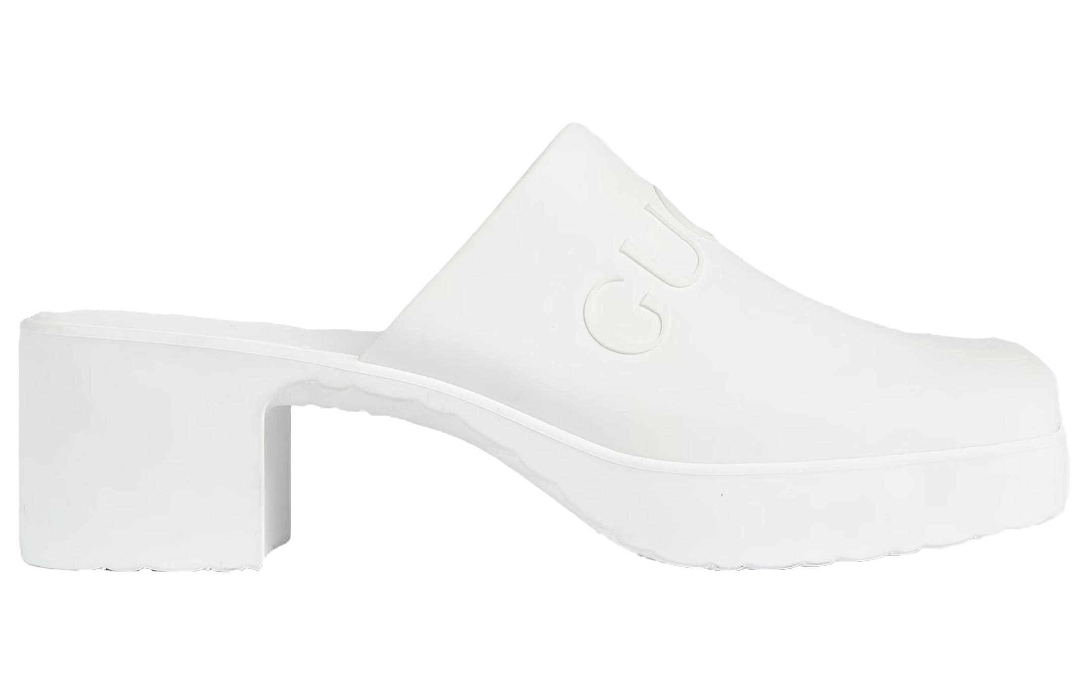 Order (W) Gucci Sandal Mule Putih Logo Embossed Karet 725899-J8700-9014