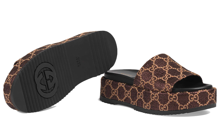 Purchase (W) 구찌 러버 GG 슬라이드 (브라운) ‎630878-2AW00-2118