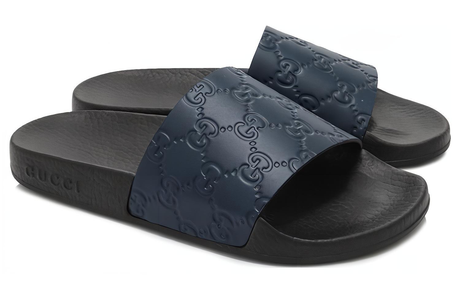 Order GUCCI古馳 橡膠 一字型平跟 時尚涼拖 女款 深藍色