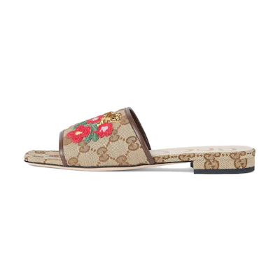 (W) Gucci Rubber GG Slide 'Tiger Floral Embroidery'