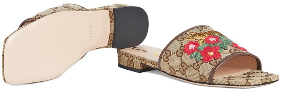(W) 古驰橡胶GG拖鞋 '虎花刺绣' 687582-KY980-9763 Purchase (W) 古驰橡胶GG拖鞋 '虎花刺绣' 687582-KY980-9763