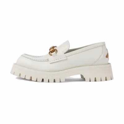 (W) Gucci Rubber Lug sole Horsebit Loafer 'White Leather'