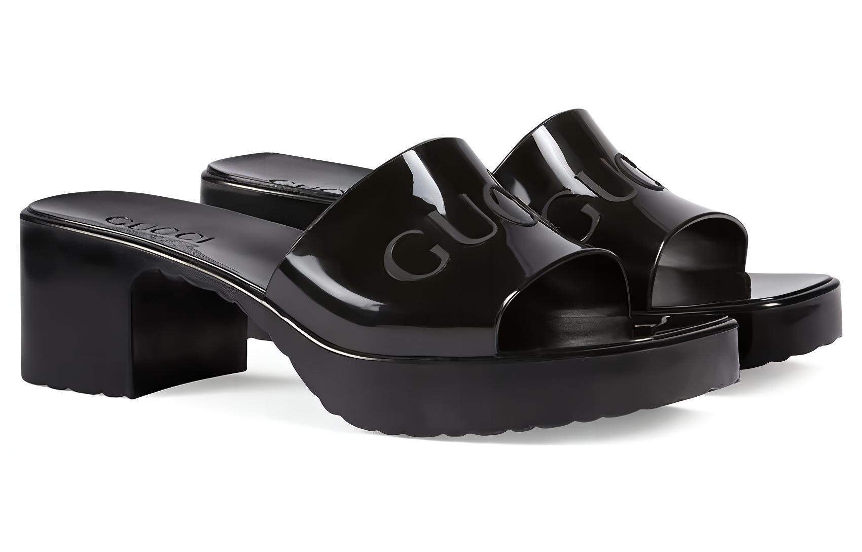 Shop (W) 구찌 러버 슬라이드 블랙 (Gucci Rubber Slide Black) 624730-J8700-1000