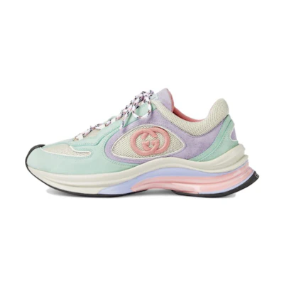 (W) Gucci Run 'Velvet Lace-up Thick Sole Low Top Blue Green'
