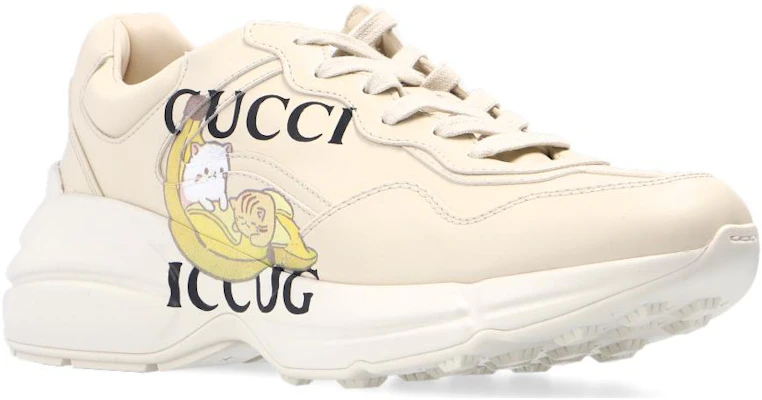 Bananya x GUCCI 古奇 Rhyton 香蕉貓動畫印花logo休閒鞋 女款 象牙白 Shop Bananya x GUCCI 古奇 Rhyton 香蕉貓動畫印花logo休閒鞋 女款 象牙白