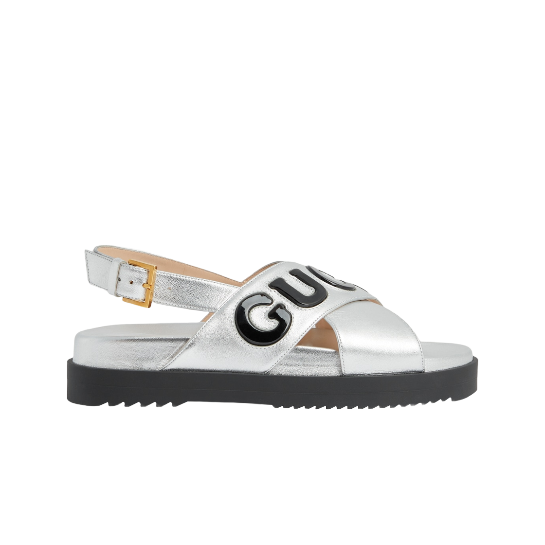 (Women) Gucci Sandal with Logo Script 'Silver Black' 738691-AABYB-8149