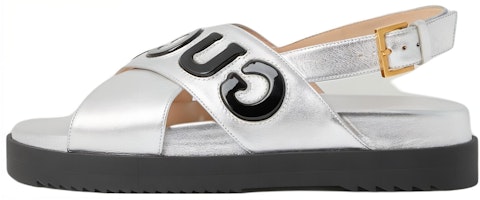 (Women) Gucci Sandal with Logo Script 'Silver Black' 738691-AABYB-8149 (Women) Gucci Sandal with Logo Script 'Silver Black' 738691-AABYB-8149