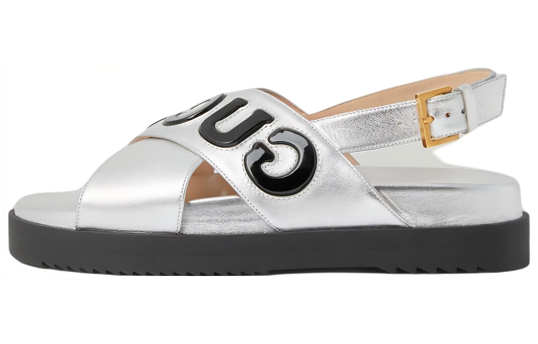 (Women) Gucci Sandal with Logo Script 'Silver Black' 738691-AABYB-8149