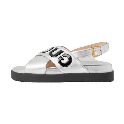 (W) Gucci Sandal with Logo Script 'Silver Black'